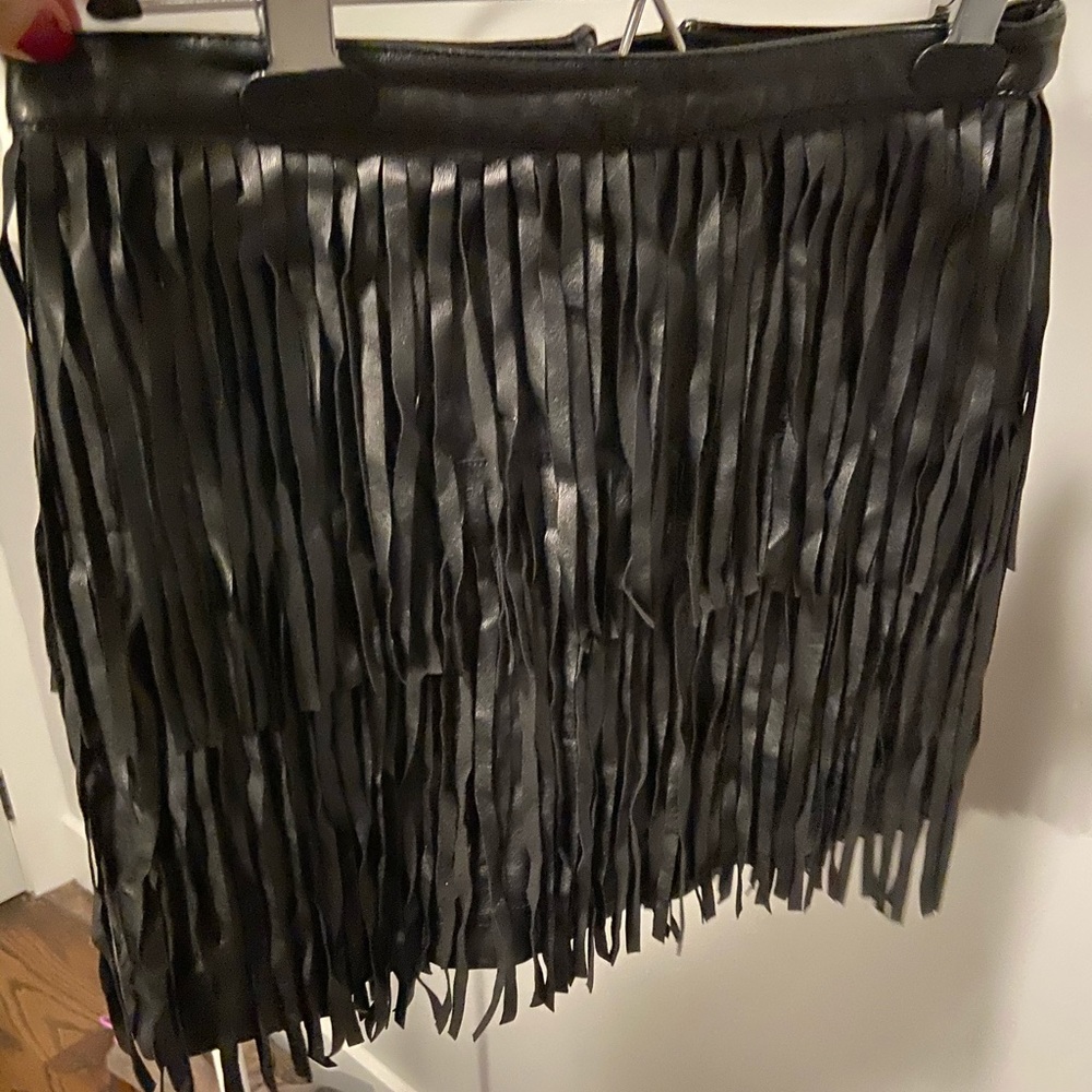 Leather Mini Skirt with Leather Fringe